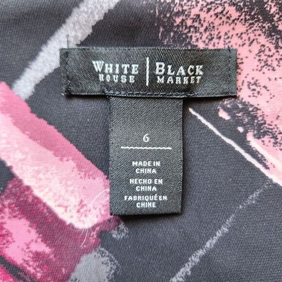 White House Black Market Sleeveless V-Neck Black Red Dress Women 6 Polyester - Picture 4 of 9